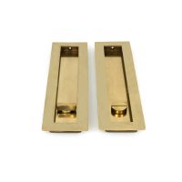The 250mm Classic Rectangular Sliding Pocket Door Privacy Set in Aged Brass Showing the Front and Back Section Side by Side