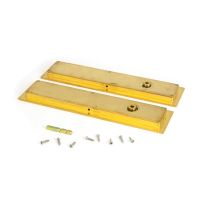 The 250mm Classic Rectangular Sliding Pocket Door Privacy Set in Polished Brass Shown from behind with all components