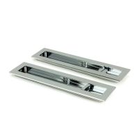 The 250mm Classic Rectangular Sliding Pocket Door Privacy Set in Polished Chrome Shown from an Angle on a White Background
