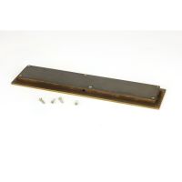 The 250mm Plain Rectangular Flush Pull Handle in Aged Brass Shown from Behind with Supplied Fitting Screws on a White Background 