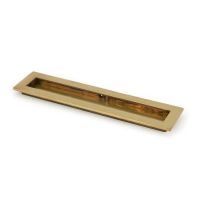 The 250mm Plain Rectangular Flush Pull Handle in Aged Brass Shown From the Front on a White Background 