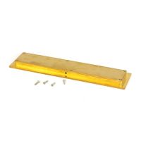 The 250mm Plain Rectangular Flush Pull Handle in Polished Brass Shown from Behind with Supplied Screws The 250mm Plain Rectangular Flush Pull Handle in Polished Brass Shown from Behind with Supplied Screws