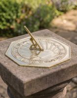 The 250mm Polished Brass "Copernicus" Sundial Mounted on a Traditional Stone Garden Pillar - Digital Illustration 