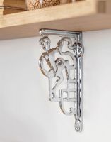 The 25 x 12cm Bright Chrome Climbing Man Design Bracket on a Clean white Modern Living Room Wall - Digital Illustration 