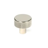 The 25mm "Vesper" Knurled Edge Cabinet Knob in Polished Nickel Displayed on a White Background Shown Standing Upright 