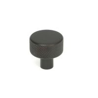 The 25mm Knurled Cabinet Knob (No Rose) in Aged Bronze Shown Upright on a White Background 