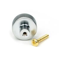 The 25mm Knurled Cabinet Knob (No Rose) in Satin Chrome Displayed with Fittings