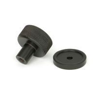The 25mm Knurled Cabinet Knob on a Plain Rose in Aged Bronze Displayed in Separate Sections The 25mm Knurled Cabinet Knob on a Plain Rose in Aged Bronze Displayed in Separate Sections