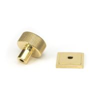 The 25mm Knurled Cabinet Knob on a Square Rose in Polished Brass Displayed in Separate Sections 