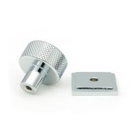 The 25mm Knurled Cabinet Knob on a Square Rose in Polished Chrome Displayed in Separate Sections on a White Background The 25mm Knurled Cabinet Knob on a Square Rose in Polished Chrome Displayed in Separate Sections on a White Background