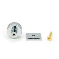 The 25mm Knurled Cabinet Knob on a Square Rose in Polished Chrome Displayed in Separate Sections with Fitting Bolt The 25mm Knurled Cabinet Knob on a Square Rose in Polished Chrome Displayed in Separate Sections with Fitting Bolt