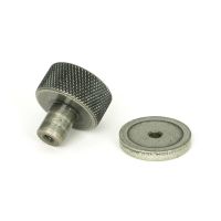 The 25mm Knurled Cabinet Knob on Plain Rose in Pewter Displayed in Separate Sections on a White Background The 25mm Knurled Cabinet Knob on Plain Rose in Pewter Displayed in Separate Sections on a White Background