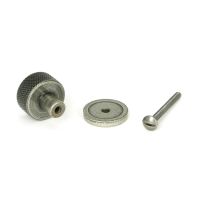 The 25mm Knurled Cabinet Knob on Plain Rose in Pewter Displayed in Separate Sections with Fitting Bolt The 25mm Knurled Cabinet Knob on Plain Rose in Pewter Displayed in Separate Sections with Fitting Bolt