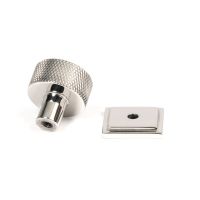 The 25mm Knurled Cabinet Knob on Square Rose in Polished Stainless Steel Shown from Behind with the Rose The 25mm Knurled Cabinet Knob on Square Rose in Polished Stainless Steel Shown from Behind with the Rose