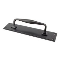 The 300mm Swelled Grip Door Handle with Backplate in Aged Bronze on a White Background The 300mm Swelled Grip Door Handle with Backplate in Aged Bronze on a White Background