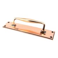 The 300mm Swelled Grip Door Handle with Backplate in Polished Bronze on a White Background The 300mm Swelled Grip Door Handle with Backplate in Polished Bronze on a White Background