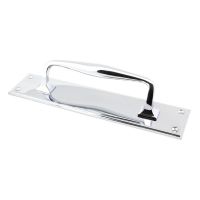 The 300mm Swelled Grip Door Handle with Backplate in Polished Chrome on a White Background The 300mm Swelled Grip Door Handle with Backplate in Polished Chrome on a White Background