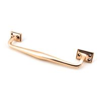 The 300mm Swelled Grip Pull Handle with Roses in Polished Bronze on a White Background The 300mm Swelled Grip Pull Handle with Roses in Polished Bronze on a White Background