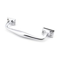 The 300mm Swelled Grip Pull Handle with Roses in Polished Chrome on a White Background The 300mm Swelled Grip Pull Handle with Roses in Polished Chrome on a White Background