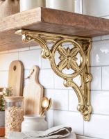 The 31 x 28cm "Delphi" Polished Brass Brackets Mounted on a White Tiled Kitchen Wall in a Contemporary Home - Digital Illustration The 31 x 28cm "Delphi" Polished Brass Brackets Mounted on a White Tiled Kitchen Wall in a Contemporary Home - Digital Illustration