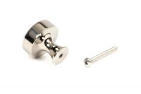 The 32mm "Atelier" Circular Cabinet Knob in Polished Nickel on a White Background Shown from Behind with the Screw