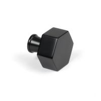 The 32mm "Vanguard" Hexagonal Cabinet Knob in Matt Black on a White Background Shown Side on