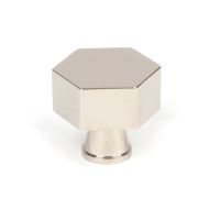 The 32mm "Vanguard" Hexagonal Cabinet Knob in Polished Nickel on a White Background Shown Upright