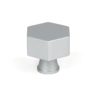 The 32mm "Vanguard" Hexagonal Cabinet Knob in Satin Chrome on a White Background Stood Upright 