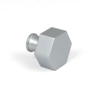 The 32mm "Vanguard" Hexagonal Cabinet Knob in Satin Chrome on a White Background Viewed from the Side