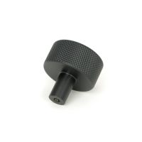 The 32mm Knurled Cabinet Knob (No Rose) in Matt Black Shown from Behind on a White Background