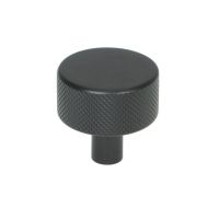 The 32mm Knurled Cabinet Knob (No Rose) in Matt Black Shown Upright on a White Background