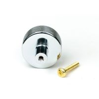 The 32mm Knurled Cabinet Knob (No Rose) in Polished Chrome Shown with Fitting Bolt on a White Background The 32mm Knurled Cabinet Knob (No Rose) in Polished Chrome Shown with Fitting Bolt on a White Background