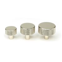 The 32mm Knurled Cabinet Knob (No Rose) in Polished Nickel Alongside Different Sizes on a White Background The 32mm Knurled Cabinet Knob (No Rose) in Polished Nickel Alongside Different Sizes on a White Background