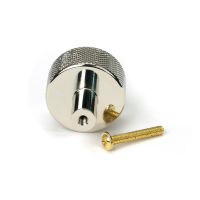The 32mm Knurled Cabinet Knob (No Rose) in Polished Nickel Shown with Fitting Bolt on a White Background The 32mm Knurled Cabinet Knob (No Rose) in Polished Nickel Shown with Fitting Bolt on a White Background