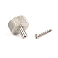 The 32mm Knurled Cabinet Knob (No Rose) in Satin Stainless Steel Displayed with Fittings The 32mm Knurled Cabinet Knob (No Rose) in Satin Stainless Steel Displayed with Fittings