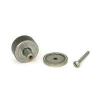 The 32mm Knurled Cabinet Knob on a Plain Rose in Pewter Displayed with Fittings The 32mm Knurled Cabinet Knob on a Plain Rose in Pewter Displayed with Fittings