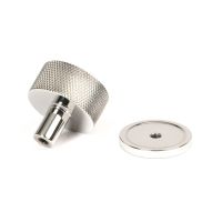The 32mm Knurled Cabinet Knob on a Plain Rose in Polished Stainless Steel Shown from Behind on a White Background The 32mm Knurled Cabinet Knob on a Plain Rose in Polished Stainless Steel Shown from Behind on a White Background