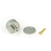 The 32mm Knurled Cabinet Knob on a Plain Rose in Satin Chrome Displayed with Fittings The 32mm Knurled Cabinet Knob on a Plain Rose in Satin Chrome Displayed with Fittings