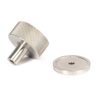 The 32mm Knurled Cabinet Knob on a Plain Rose in Satin Stainless Steel Shown from Behind on a White Background The 32mm Knurled Cabinet Knob on a Plain Rose in Satin Stainless Steel Shown from Behind on a White Background