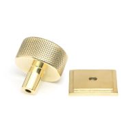 The 32mm Knurled Cabinet Knob on a Square Rose in Polished Brass Displayed in Separate Sections The 32mm Knurled Cabinet Knob on a Square Rose in Polished Brass Displayed in Separate Sections