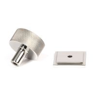 The 32mm Knurled Cabinet Knob on a Square Rose in Polished Stainless Steel Shown from Behind on a White Background The 32mm Knurled Cabinet Knob on a Square Rose in Polished Stainless Steel Shown from Behind on a White Background