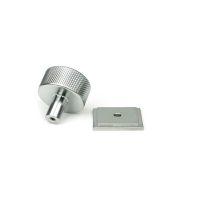 The 32mm Knurled Cabinet Knob on a Square Rose in Satin Chrome Shown from Behind on a White Background The 32mm Knurled Cabinet Knob on a Square Rose in Satin Chrome Shown from Behind on a White Background