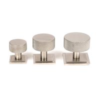 The 32mm Knurled Cabinet Knob on a Square Rose in Satin Stainless Steel Alongside Different Sizes The 32mm Knurled Cabinet Knob on a Square Rose in Satin Stainless Steel Alongside Different Sizes