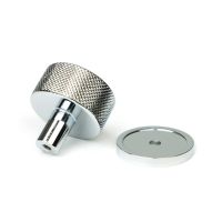 The 32mm Knurled Cabinet Knob on Plain Rose in Polished Chrome Shown from Behind with the Rose The 32mm Knurled Cabinet Knob on Plain Rose in Polished Chrome Shown from Behind with the Rose