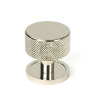 The 32mm Knurled Cabinet Knob on Plain Rose in Polished Nickel Shown Upright on a White Background