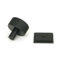 The 32mm Knurled Cabinet Knob on Square Rose in Matt Black Shown from Behind on a White Background The 32mm Knurled Cabinet Knob on Square Rose in Matt Black Shown from Behind on a White Background
