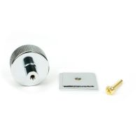 The 32mm Knurled Cabinet Knob on Square Rose in Polished Chrome Shown with Fitting Bolt on a White Background