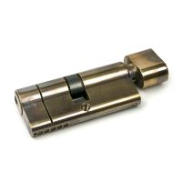 The 35/35 5-Pin Euro Cylinder Thumbturn Lock Keyed Alike in Aged Brass on a White Background 