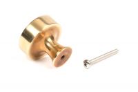 The 38mm "Atelier" Circular Cabinet Knob in Aged Brass on a White Background Shown with Screw