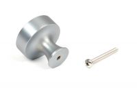 The 38mm "Atelier" Circular Cabinet Knob in Satin Chrome on a White Background Shown from Behind with the Screw